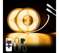 Liwqolx Striscia LED COB 10M(5 metri×2), 24V Dimmerabile Autoadesivo 2700K Bianco Caldo 320LEDs/M Strisce Nastro Nastri Larghezza 8mm con Telecomando e Alimentatore per Cucina, Soggiorno, Bar Feste