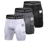 Lixada 3 Pezzi Pantaloncini Elastici da Uomo con Tasca Traspirante Biancheria Intima Elastico Pantaloni Sportivi Leggings Corti per Correre Jogging Ciclismo S-XXL