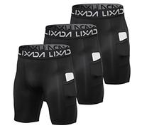 Lixada 3 Pezzi Pantaloncini Elastici da Uomo con Tasca Traspirante Biancheria Intima Elastico Pantaloni Sportivi Leggings Corti per Correre Jogging Ciclismo S-XXL