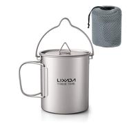 Lixada Campeggio Cucina,3 Pezzi Set di pentole Titanium 750 ml Pot, 420ML Cup Water Mug con Coperchio, Manico Pieghevole Pieghevole Spork per Outdoor Campeggio, 750ML Pot