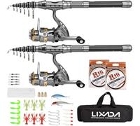Lixada Canna da pesca combinata con borsa per il trasporto, 2 pezzi canna e mulinello accessori da pesca telescopici per pesca in mare e fiume 1,5/1,8/2,1/2,4 m
