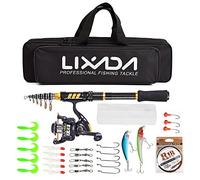 Lixada Canna da pesca combinata con mulinello in fibra di carbonio, canna da pesca telescopica, esche da pesca, ami girevoli, kit di accessori per la pesca in acqua dolce e salata (Style-2 2,4 m)