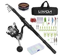 Lixada Canna da pesca telescopica e set mulinello con lenza da pesca, set di esche e accessori e borsa per il trasporto, ideale per viaggi, pesca in acqua salata e acqua dolce