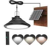 Lixada Lampade solari per interni ed esterni, IP66, impermeabili a sospensione con telecomando, 3 temperature di colore/4 modalità, lampade a LED a energia solare, per fienile, fattoria, giardino