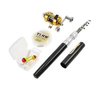Lixada Mini set combo tascabile telescopico portatile con mulinello da pesca con lenza, esche, ganci, scatola morbida Nero