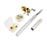 Lixada Mini set combo tascabile telescopico portatile con mulinello da pesca con lenza, esche, ganci, scatola morbida 25m argento