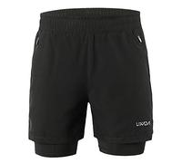 Lixada Pantaloncini da corsa da uomo 2 in 1, ad asciugatura rapida, traspiranti, con chiusura lampo, tasche laterali, fodera lunga, allenamento attivo, jogging, maratona, ciclismo