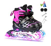 LIXADA Pattini a rotelle per bambini in linea, pattini a rotelle allineati, per ragazze e ragazzi luminosi, traspiranti, comodi, regolabili, taglia 27-41, nero/blu/rosa