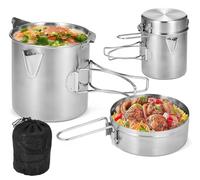 Lixada - Pentola da campeggio, 1 l, in acciaio inox, con coperchio e manico, per camping, escursionismo, pesca e picnic