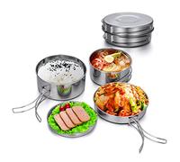 Lixada Pentole Campeggio 4 Pezzi Pentola Set in Acciaio Inox Stoviglie e Pentole da Campeggio per Campeggio Trekking Picnic Escursionismo