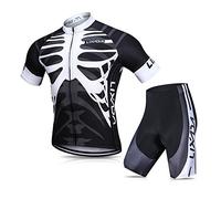 Lixada Set di abbigliamento da ciclismo da uomo, traspirante, ad asciugatura rapida, a maniche corte, con ispessimento in gel, per mountain bike, Nero, M