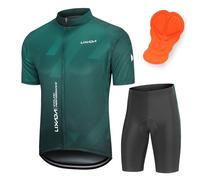 Lixada Set di abbigliamento da ciclismo per uomo, maglietta a maniche corte, traspirante, ad asciugatura rapida, pantaloncini imbottiti comodi