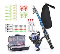 Lixada Set Mulinello Canna da Pesca Bobina di Filatura Canna da Pesca Telescopica da 1,3 m con Ganci Esche Morbide Girelle a Botte Borsa di Stoccaggio