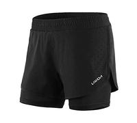 Lixada Shorts traspiranti per correre 2 in 1 attivi e ad asciugatura rapida con scarpa interna più lunga medio Nero