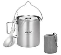 Lixada Tazza d'acqua da campeggio con manici pieghevoli e coperchio, 750 ml, in acciaio inox, per campeggio, escursionismo, zaino in spalla, picnic