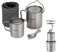 Lixada Ultralight Titanium - Tazza da acqua portatile in titanio, con coperchio e manico, pieghevole, per campeggio all'aperto, cucina pic-nic