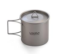 Lixada Ultralight Titanium - Tazza da acqua portatile in titanio, con coperchio e manico, pieghevole, per campeggio all'aperto, cucina pic-nic