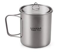 Lixada Ultralight Titanium - Tazza da acqua portatile in titanio, con coperchio e manico, pieghevole, per campeggio all'aperto, cucina pic-nic