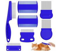 Lixiluxia 7 Pezzi Pettine per Gatti Cane, Pettinino Pidocchi, Pettini per Rimuovere Le Macchie di Lacrime Degli Animali Domestici, Pettine Pulci Gatto a Denti Fini, Strumenti Pulizia Antipulci Cani