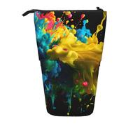 Lixlzh Astuccio telescopico con stampa di schizzi di vernice, portapenne in poliestere, organizer per ufficio, colore nero, taglia unica, Art Deco, Nero , Taglia unica, Art Deco