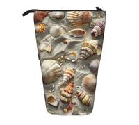 Lixlzh Astuccio telescopico in poliestere con stampa di conchiglie e sabbia, portapenne, organizer per ufficio, colore nero, taglia unica, Art Deco, Nero , Taglia unica, Art Deco