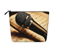 LIXLZH Borsa da viaggio portatile con stampa di note musicali con microfono e note musicali, borsa per trucco a strato singolo, con cerniera, nera, taglia unica, colore nero, taglia unica, Nero