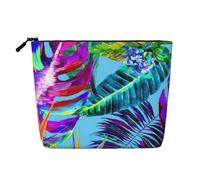 LIXLZH Borsa da viaggio portatile con stampa di piante tropicali con fiore rosso, borsa per trucco a strato singolo, con cerniera, nera, taglia unica, nera, taglia unica, Nero , Taglia unica