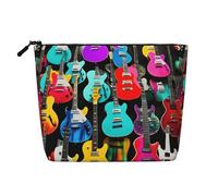 LIXLZH Borsa portatile da viaggio con stampa di chitarre colorate, borsa per trucco a strato singolo, con cerniera, nera, taglia unica, colore nero, taglia unica, Nero , Taglia unica
