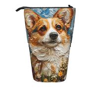 Lixlzh Corgi, astuccio telescopico con stampa floreale e fiori primaverili, in poliestere, portapenne, organizer per ufficio, colore nero, taglia unica, Art Deco, Nero , Taglia unica, Art Deco