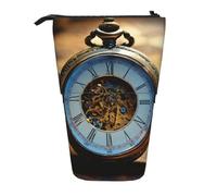 Lixlzh Gears Clock Bronze Century Print Astuccio telescopico in piedi in poliestere portapenne cancelleria ufficio organizzatore scatola, nero, taglia unica, Art Deco, Nero , Taglia unica, Art Deco
