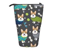 Lixlzh Indossare Vestiti Corgi Stampa Telescopica In Piedi Matita Borsa Portamatite Poliestere Portapenne Cancelleria U, Nero, One Size, Art Deco