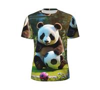 LIXLZH Maglietta da uomo a maniche corte con stampa panda, adatta per sport, fitness, attività all'aperto, uso quotidiano, nero, M