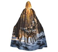 LIXLZH Mantello con cappuccio con stampa di lupi, mantello universale per adulti, costume da strega, costume di Halloween e carnevale