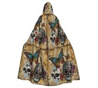 LIXLZH mantello con cappuccio con stampa di teschi di zucchero farfalla universale adulto mantello strega costume Halloween costumi carnevale mantello