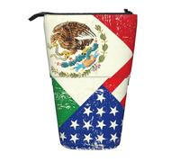 Lixlzh Mexican American Bald Aquila Bandiera Stampa Telescopica In Piedi Matita Borsa Poliestere Portapenne Cancelleria Ufficio Organizer Box, Nero , Taglia unica, Art Deco