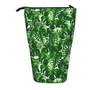 Lixlzh Monstera Deliciosa, astuccio telescopico con stampa di palme e banane, in poliestere, portapenne per cancelleria, organizer per ufficio, Nero, One Size, Art Deco