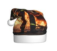 LIXLZH Pompiere Fiamma Stampa Santa Hat Adulto Unisex Inverno Beanie Cap Carino e cattura gli occhi Cappello di Natale Festa di Natale