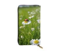 LIXLZH Portafoglio per contanti con stampa di coccinelle e margherite, in pelle, portamonete e porta carte di credito, organizer con cerniera, nero, taglia unica, nero, taglia unica, Nero , Taglia