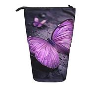 Lixlzh Portamatite telescopico con stampa di farfalle viola, in poliestere, portapenne, organizer per ufficio, colore nero, taglia unica, Art Deco, Nero , Taglia unica, Art Deco