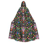 LIXLZH Sugar Horror Skull and Flowers Print - Mantello con cappuccio, universale, per adulti, costume da strega, costume di Halloween e Carnevale