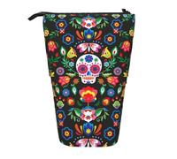 Lixlzh Sugar Horror Skull and Flowers Print Telescopico Standing Pencil Bag Poliestere Portapenne Cancelleria Office Organizer Box, Nero, Taglia Unica, Art Deco, Nero , Taglia unica, Art Deco