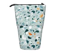 Lixlzh Terrazzo - Astuccio telescopico in poliestere con stampa marmorizzata pastello, portapenne, organizer per ufficio, colore nero, taglia unica, Art Deco, Nero , Taglia unica, Art Deco