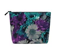 LIXLZH viola e verde acqua fiori stampa portatile viaggio cosmetico trucco sacchetto singolo strato organizzatore di trucco sacchetto della chiusura lampo, nero, taglia unica, Nero, One Size
