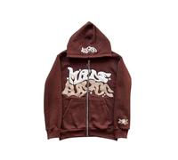 LIXQQS Felpa con Cappuccio Graffiti Y2K Trendy Uomo, Giacca Oversize con Zip per Un Look Urbano Streetwear, Sweatshirt Retro Americano, Hoodie Hip Hop(Brown,L)