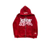 LIXQQS Felpa con Cappuccio Graffiti Y2K Trendy Uomo, Giacca Oversize con Zip per Un Look Urbano Streetwear, Sweatshirt Retro Americano, Hoodie Hip Hop(Red,L)