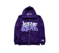 LIXQQS Felpa con Cappuccio Graffiti Y2K Trendy Uomo, Giacca Oversize con Zip per Un Look Urbano Streetwear, Sweatshirt Retro Americano, Hoodie Hip Hop(Purple,5XL)