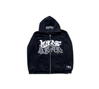 LIXQQS Felpa con Cappuccio Graffiti Y2K Trendy Uomo, Giacca Oversize con Zip per Un Look Urbano Streetwear, Sweatshirt Retro Americano, Hoodie Hip Hop(Schwar,L)