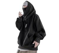 LIXQQS Felpa con Cappuccio Oversize Y2K Unisex Collo Alto Stile Ninja con Bottoni Laterali e Ricamo Sottile Techwear Giapponese alla Moda per Uomini e Donne Streetwear Hip Hop(Black-2,M)