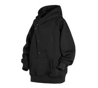 LIXQQS Felpa con Cappuccio Oversize Y2K Unisex Collo Alto Stile Ninja con Bottoni Laterali e Ricamo Sottile Techwear Giapponese alla Moda per Uomini e Donne Streetwear Hip Hop(Black-1,M)