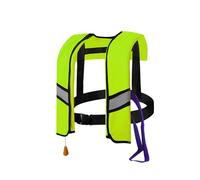 LIXQQS Giubbotto di Salvataggio 150N: Gonfiaggio Rapido 3s, Strisce Riflettenti, Fischietto - Regolabile 20-120kg Adulti & Bambini(Green,Manual)